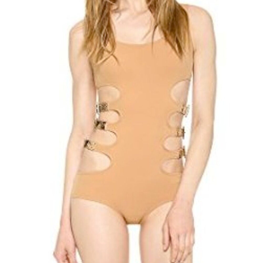 Michael Kors Collection Side Belt Cut Out One Piece Maillot Bathing Suit